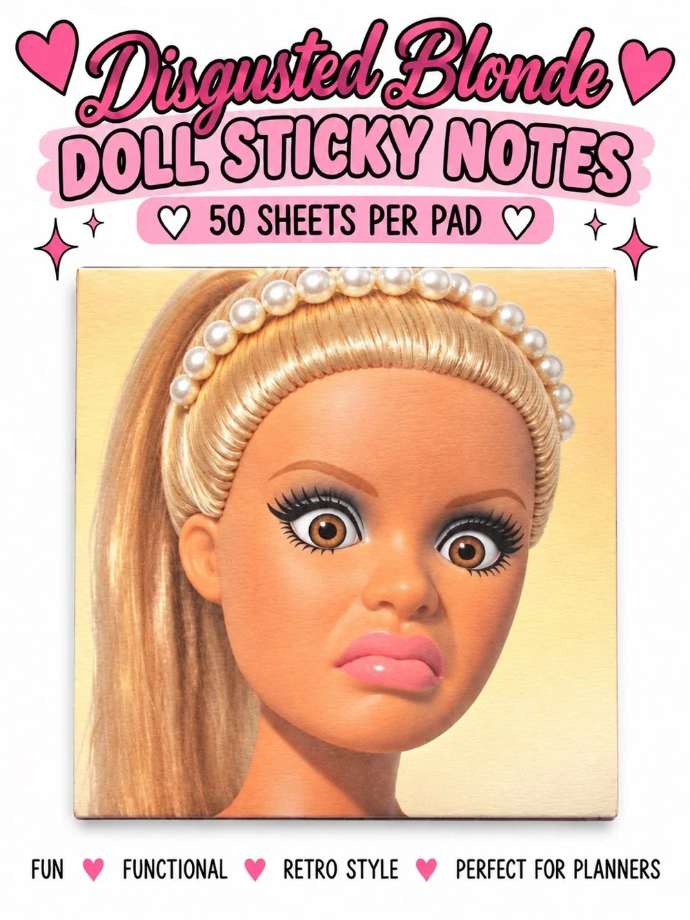 Doll Inspired Disgusted Face Sticky Notes Retro Fashion Doll 50 Sheets